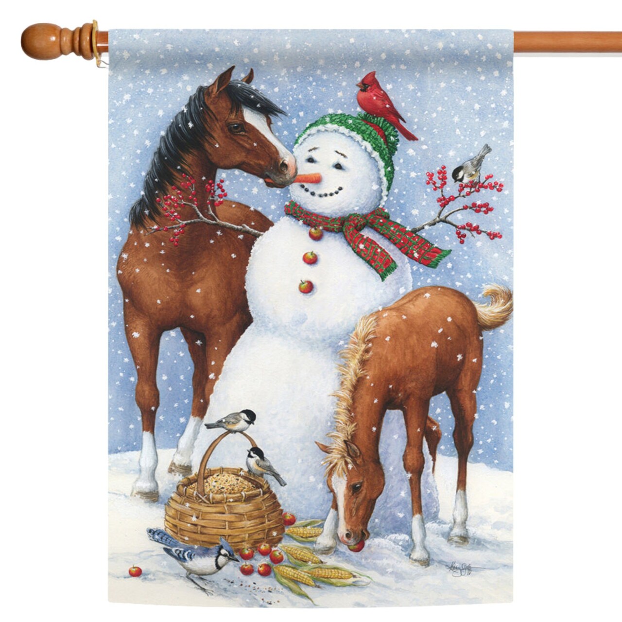 Toland Home Garden White and Brown Snowman Pasture Christmas Outdoor House Flag 40" x 28"
